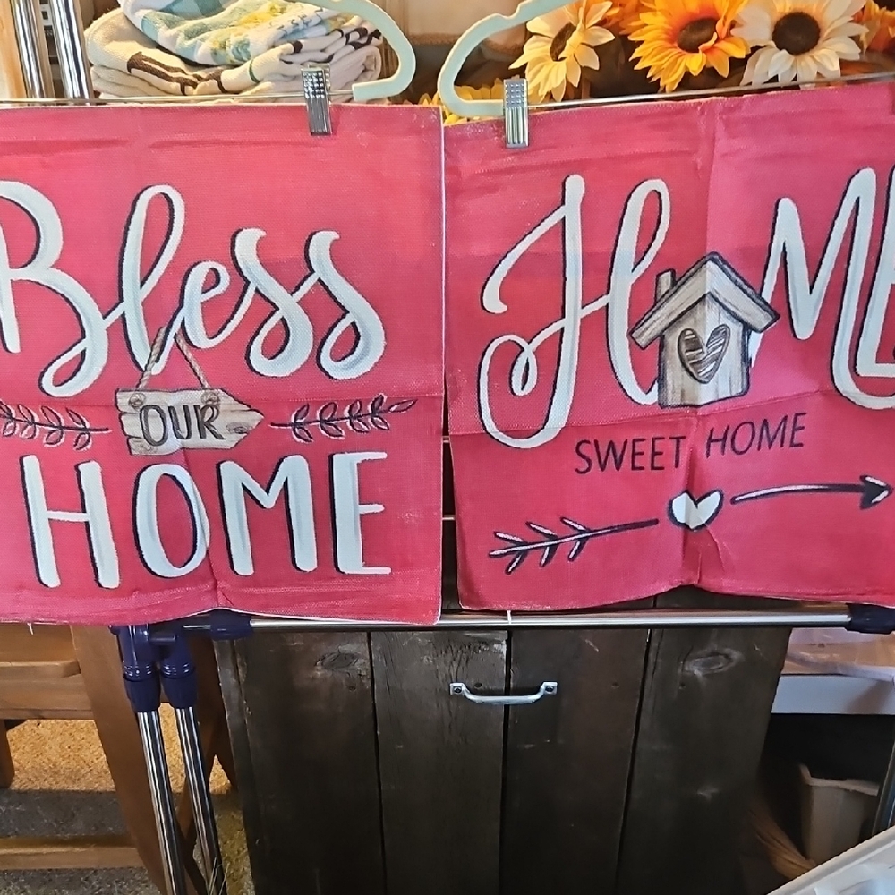 Pink 'Bless Our Home' and 'Home Sweet Home' Wall Hangings